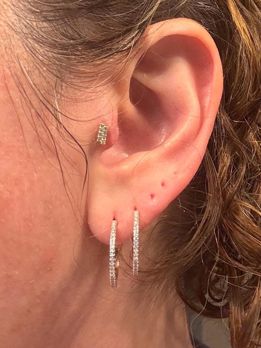 Mejuri pave diamond open hoop earrings, yellow gold